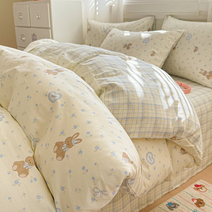 91家纺网 家纺一手货源 找家纺 曼之夏 2025新款全棉纯棉印花四件套 告白熊