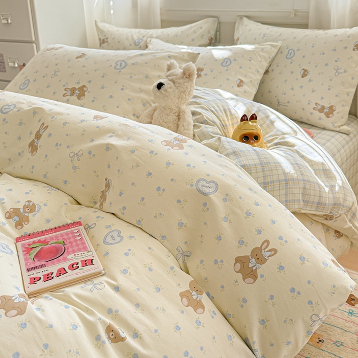 91家纺网 家纺一手货源 找家纺 曼之夏 2025新款全棉纯棉印花四件套 告白熊