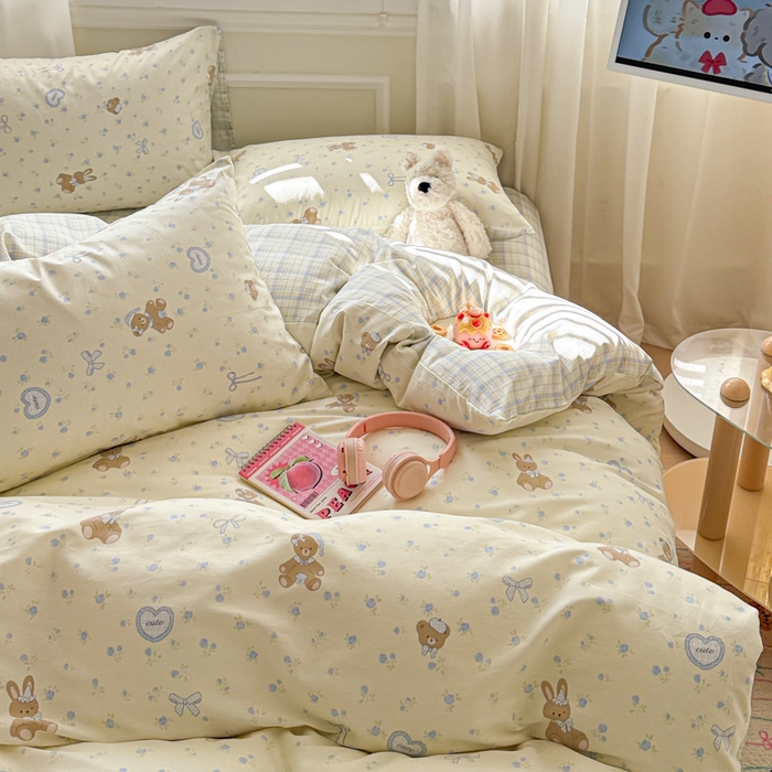 91家纺网 家纺一手货源 找家纺 曼之夏 2025新款全棉纯棉印花四件套 告白熊