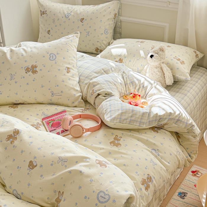 91家纺网 家纺一手货源 找家纺 曼之夏 2025新款全棉纯棉印花四件套 告白熊