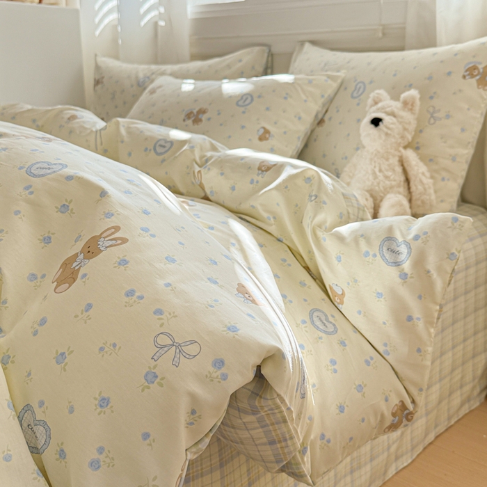 91家纺网 家纺一手货源 找家纺 曼之夏 2025新款全棉纯棉印花四件套 告白熊