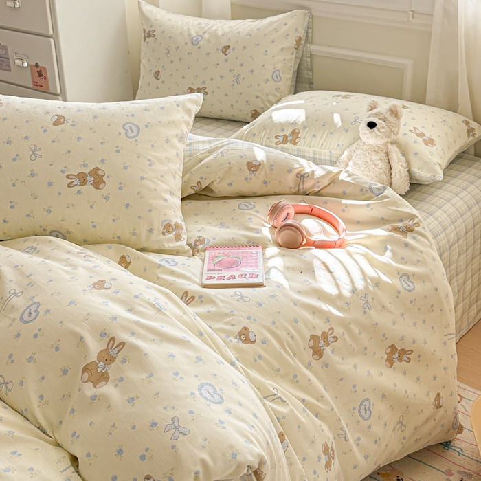 91家纺网 家纺一手货源 找家纺 曼之夏 2025新款全棉纯棉印花四件套 告白熊