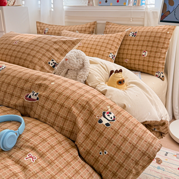 曼之夏 2025新款全棉纯棉印花四件套 快乐熊猫