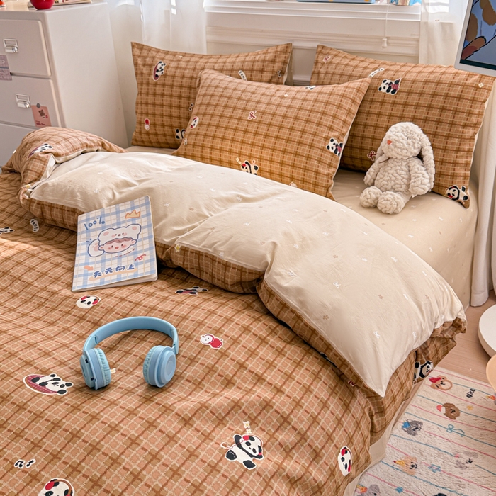 91家纺网 家纺一手货源 找家纺 曼之夏 2025新款全棉纯棉印花四件套 快乐熊猫