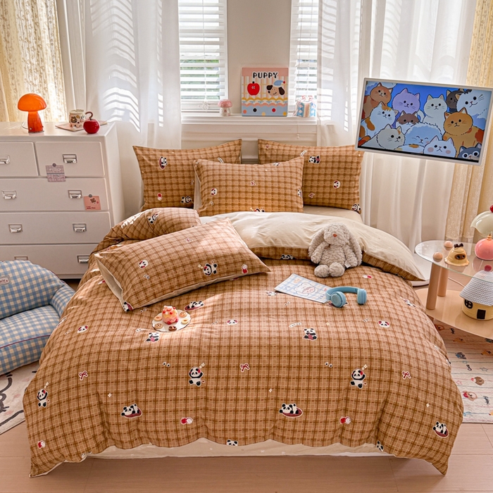 91家纺网 家纺一手货源 找家纺 曼之夏 2025新款全棉纯棉印花四件套 快乐熊猫