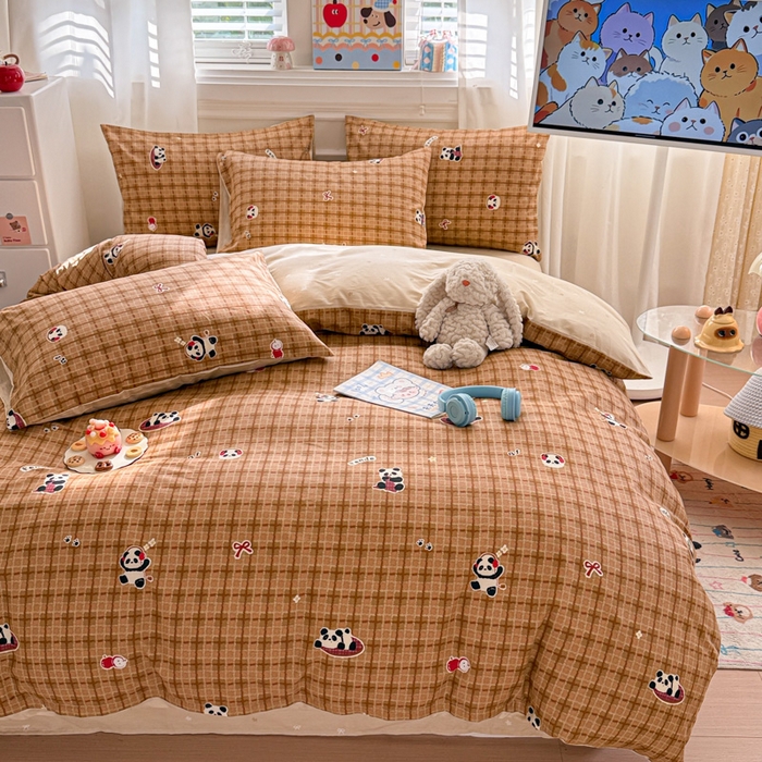 91家纺网 家纺一手货源 找家纺 曼之夏 2025新款全棉纯棉印花四件套 快乐熊猫