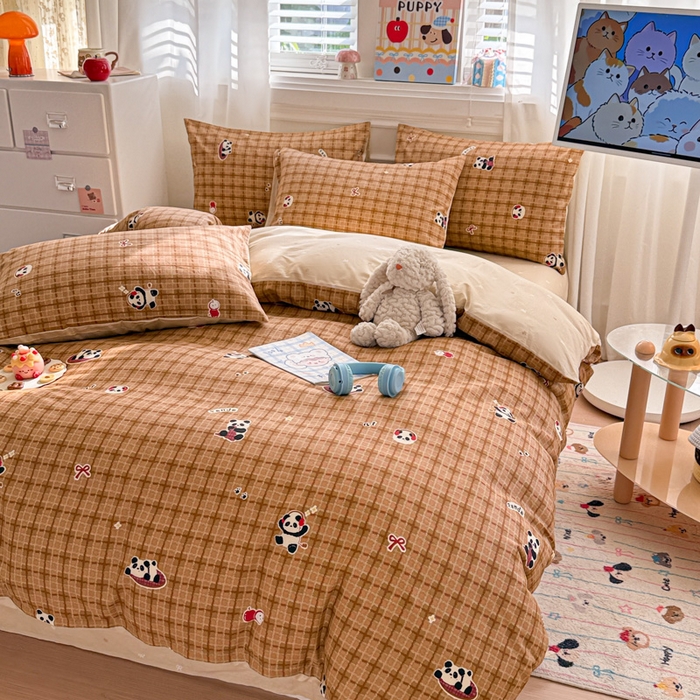 91家纺网 家纺一手货源 找家纺 曼之夏 2025新款全棉纯棉印花四件套 快乐熊猫