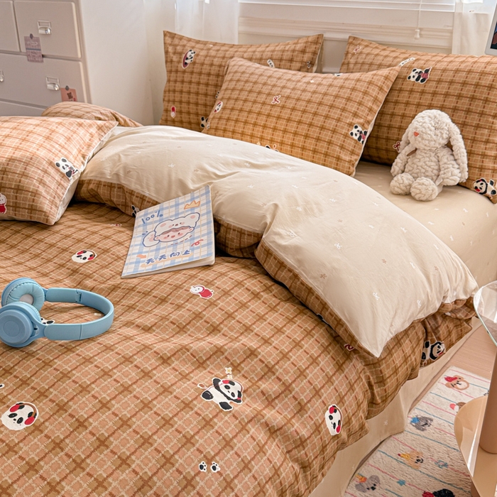 91家纺网 家纺一手货源 找家纺 曼之夏 2025新款全棉纯棉印花四件套 快乐熊猫