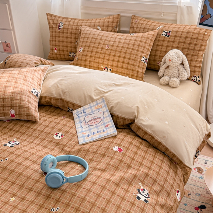 91家纺网 家纺一手货源 找家纺 曼之夏 2025新款全棉纯棉印花四件套 快乐熊猫