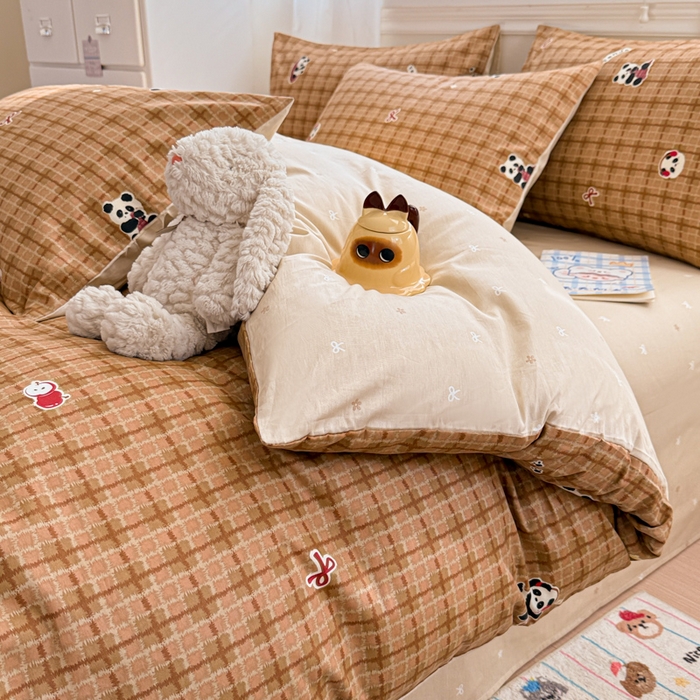 91家纺网 家纺一手货源 找家纺 曼之夏 2025新款全棉纯棉印花四件套 快乐熊猫