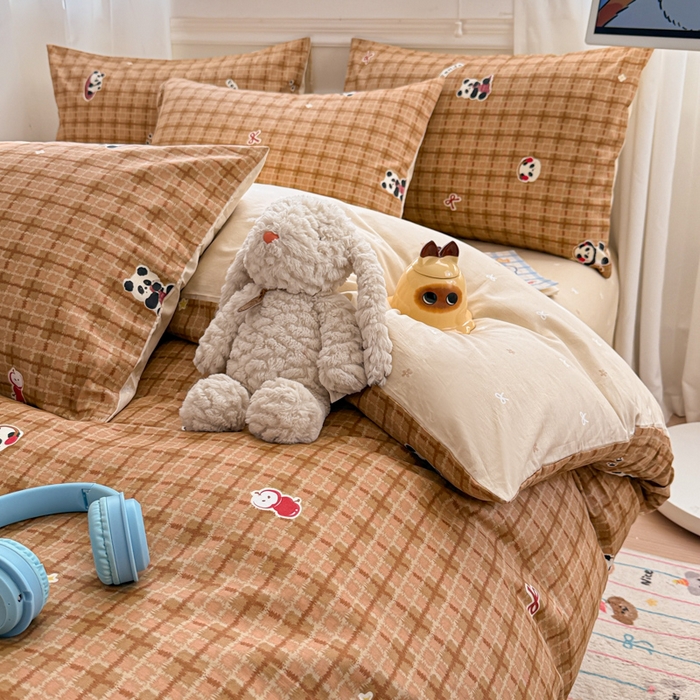 91家纺网 家纺一手货源 找家纺 曼之夏 2025新款全棉纯棉印花四件套 快乐熊猫