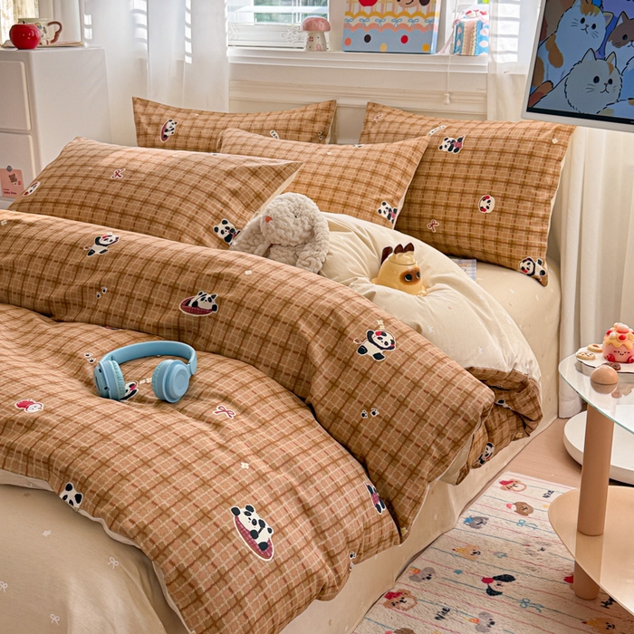 91家纺网 家纺一手货源 找家纺 曼之夏 2025新款全棉纯棉印花四件套 快乐熊猫