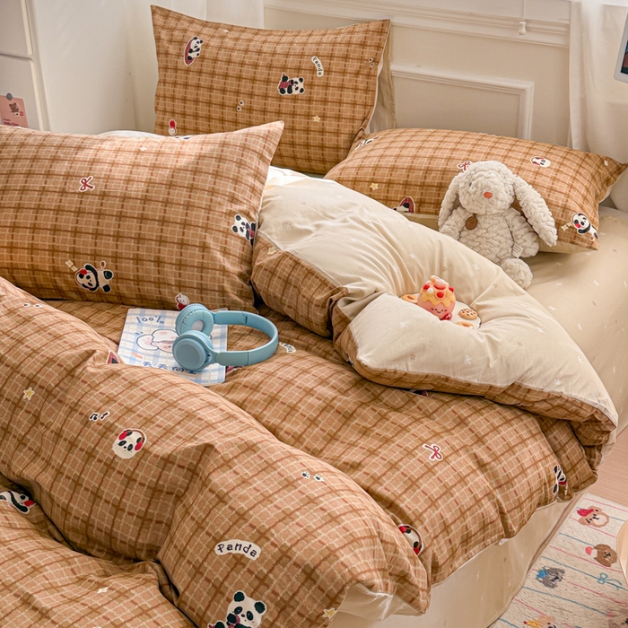 91家纺网 家纺一手货源 找家纺 曼之夏 2025新款全棉纯棉印花四件套 快乐熊猫