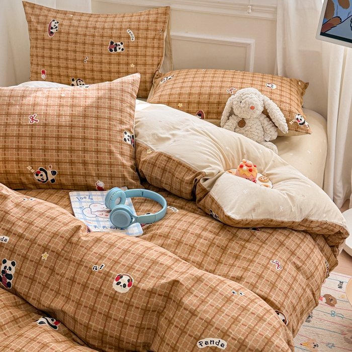 91家纺网 家纺一手货源 找家纺 曼之夏 2025新款全棉纯棉印花四件套 快乐熊猫