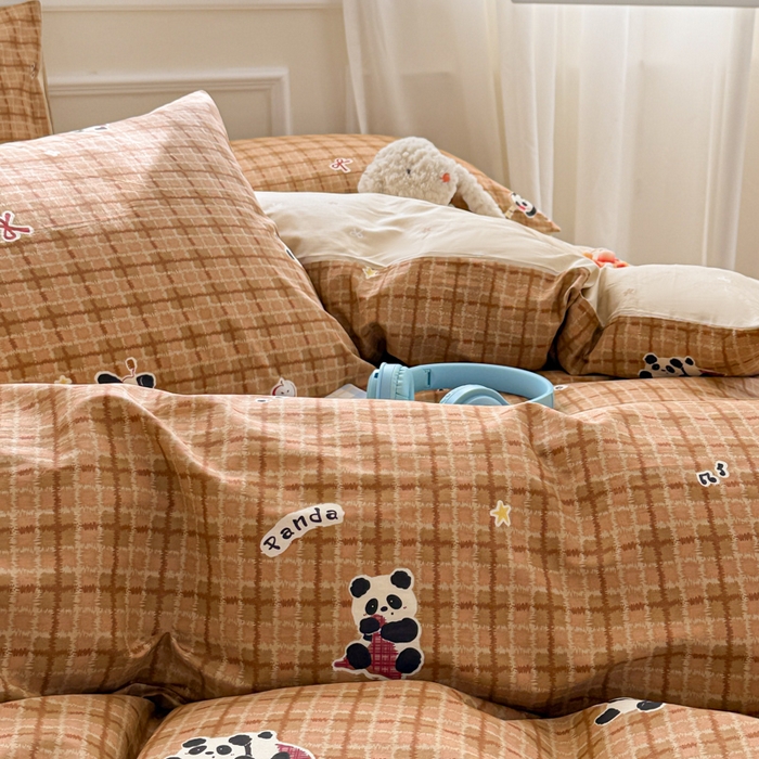 91家纺网 家纺一手货源 找家纺 曼之夏 2025新款全棉纯棉印花四件套 快乐熊猫