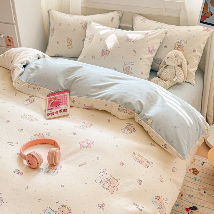 91家纺网 家纺一手货源 找家纺 曼之夏 2025新款全棉纯棉印花四件套 萌萌哒