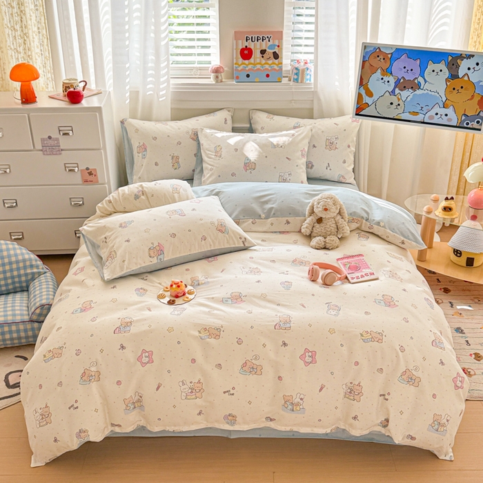 91家纺网 家纺一手货源 找家纺 曼之夏 2025新款全棉纯棉印花四件套 萌萌哒