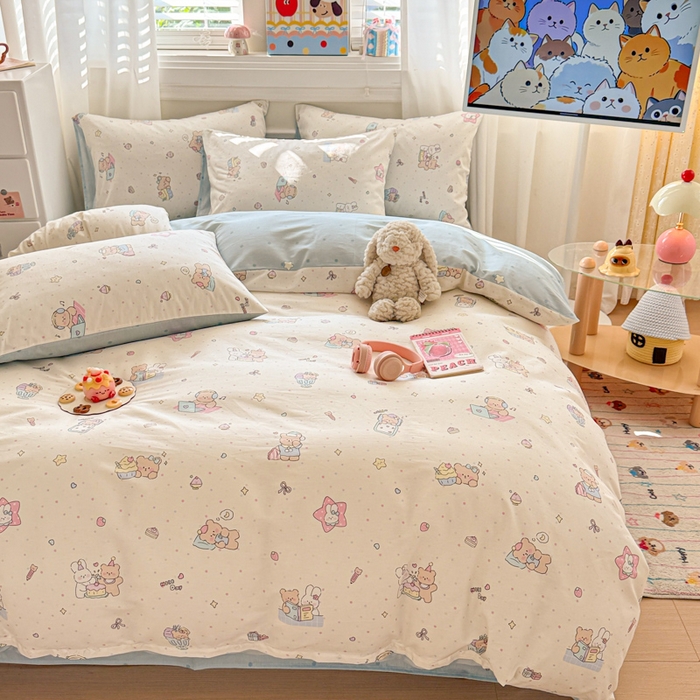 91家纺网 家纺一手货源 找家纺 曼之夏 2025新款全棉纯棉印花四件套 萌萌哒