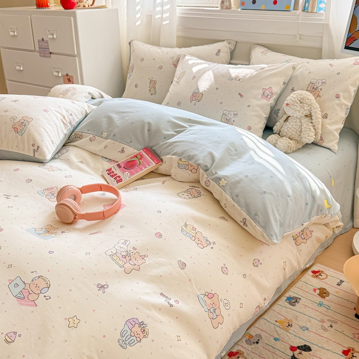 91家纺网 家纺一手货源 找家纺 曼之夏 2025新款全棉纯棉印花四件套 萌萌哒