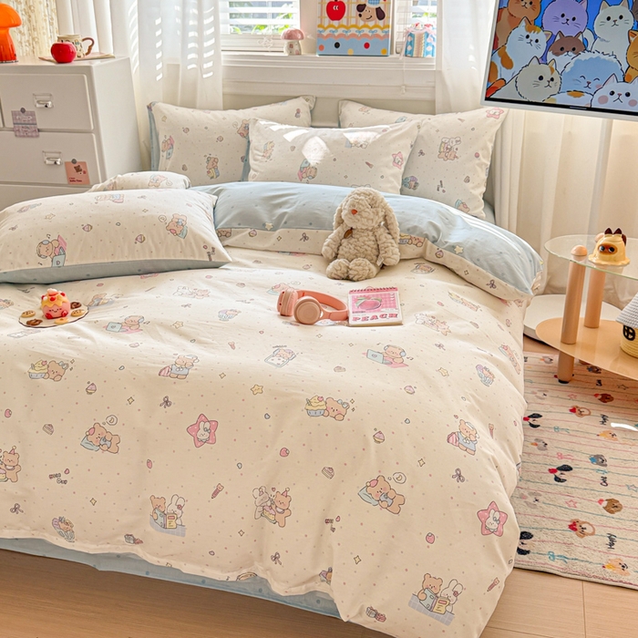 91家纺网 家纺一手货源 找家纺 曼之夏 2025新款全棉纯棉印花四件套 萌萌哒