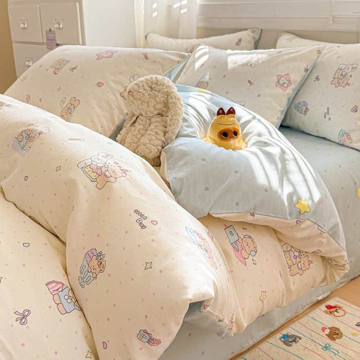 91家纺网 家纺一手货源 找家纺 曼之夏 2025新款全棉纯棉印花四件套 萌萌哒