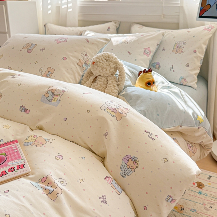 91家纺网 家纺一手货源 找家纺 曼之夏 2025新款全棉纯棉印花四件套 萌萌哒