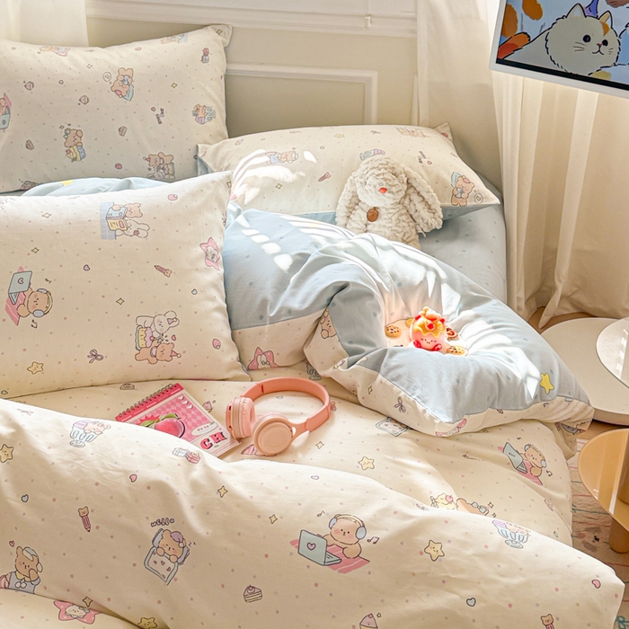 91家纺网 家纺一手货源 找家纺 曼之夏 2025新款全棉纯棉印花四件套 萌萌哒