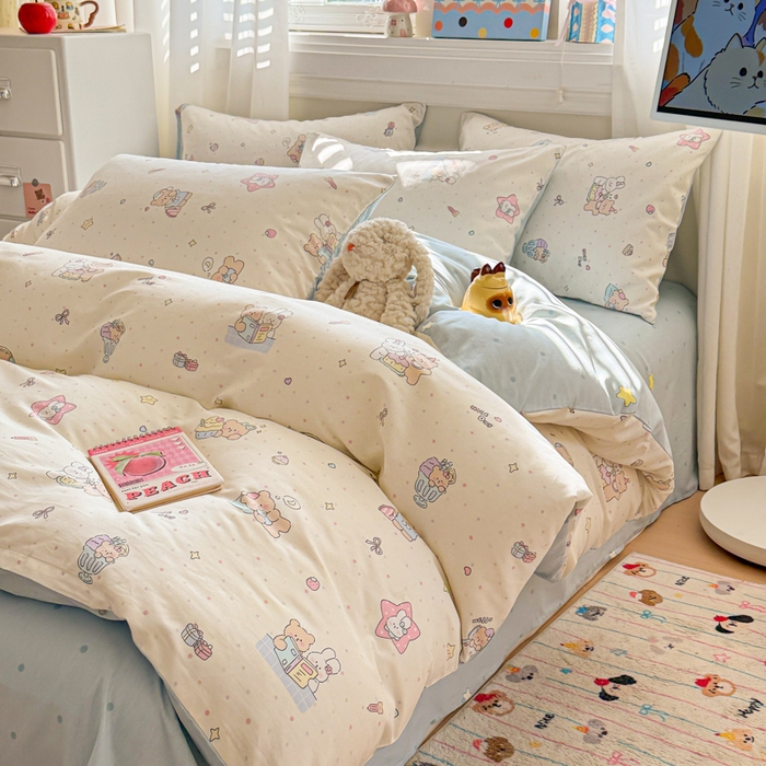 91家纺网 家纺一手货源 找家纺 曼之夏 2025新款全棉纯棉印花四件套 萌萌哒