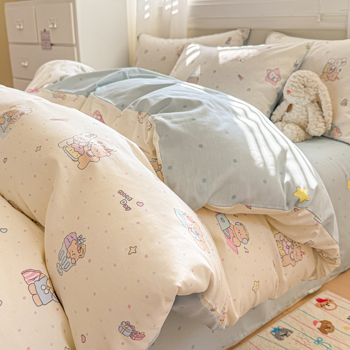 91家纺网 家纺一手货源 找家纺 曼之夏 2025新款全棉纯棉印花四件套 萌萌哒