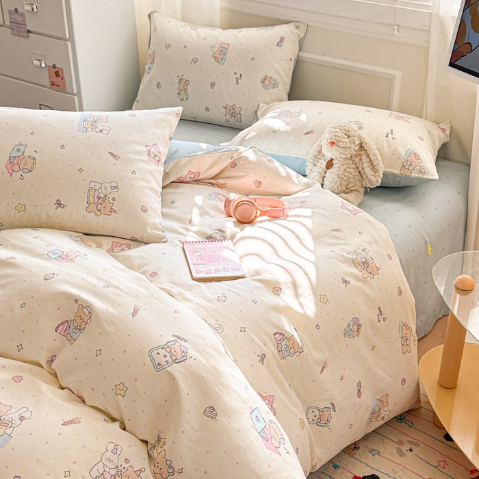 91家纺网 家纺一手货源 找家纺 曼之夏 2025新款全棉纯棉印花四件套 萌萌哒