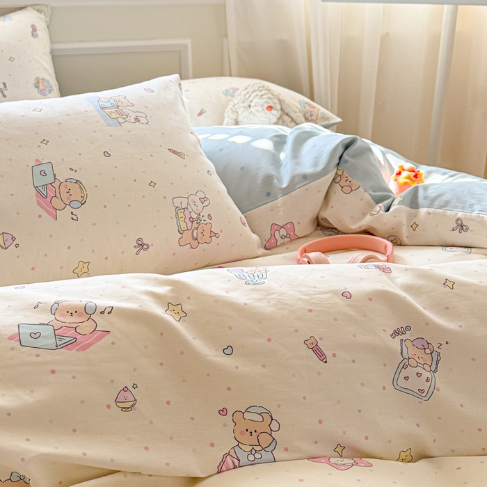 91家纺网 家纺一手货源 找家纺 曼之夏 2025新款全棉纯棉印花四件套 萌萌哒