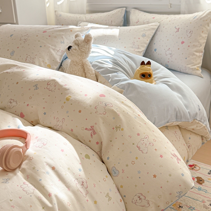 曼之夏 2025新款全棉纯棉印花四件套 兔兔甜心