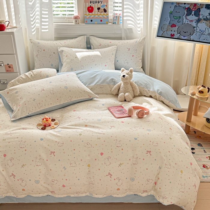 91家纺网 家纺一手货源 找家纺 曼之夏 2025新款全棉纯棉印花四件套 兔兔甜心