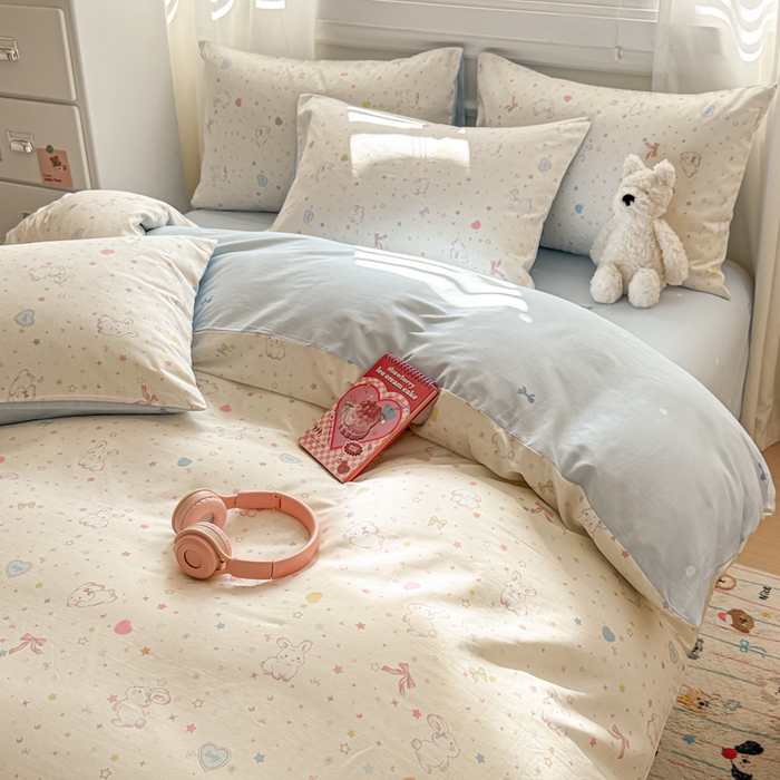 91家纺网 家纺一手货源 找家纺 曼之夏 2025新款全棉纯棉印花四件套 兔兔甜心