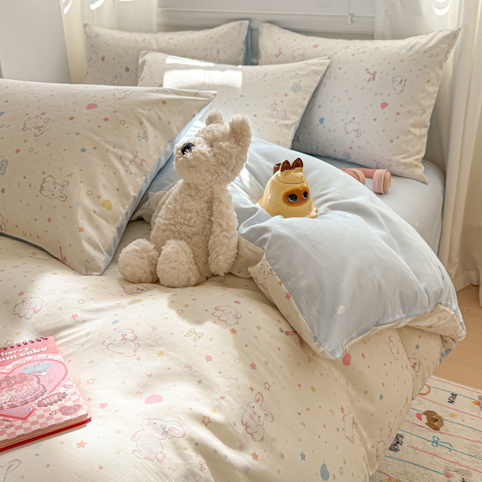 91家纺网 家纺一手货源 找家纺 曼之夏 2025新款全棉纯棉印花四件套 兔兔甜心