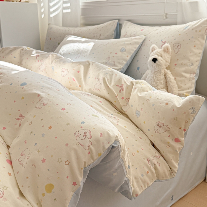 91家纺网 家纺一手货源 找家纺 曼之夏 2025新款全棉纯棉印花四件套 兔兔甜心