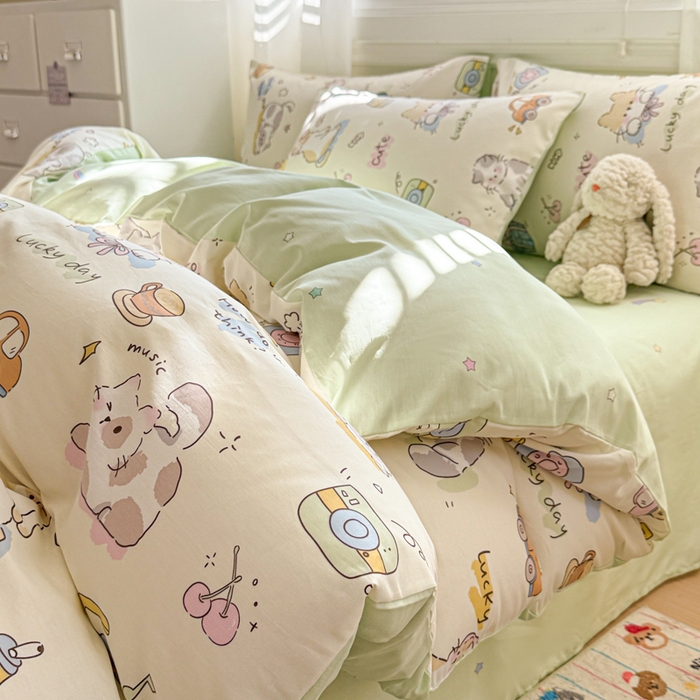 91家纺网 家纺一手货源 找家纺 曼之夏 2025新款全棉纯棉印花四件套 线团小猫