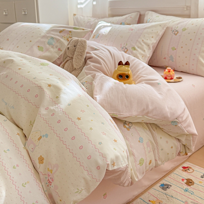 91家纺网 家纺一手货源 找家纺 曼之夏 2025新款全棉纯棉印花四件套 小熊序曲