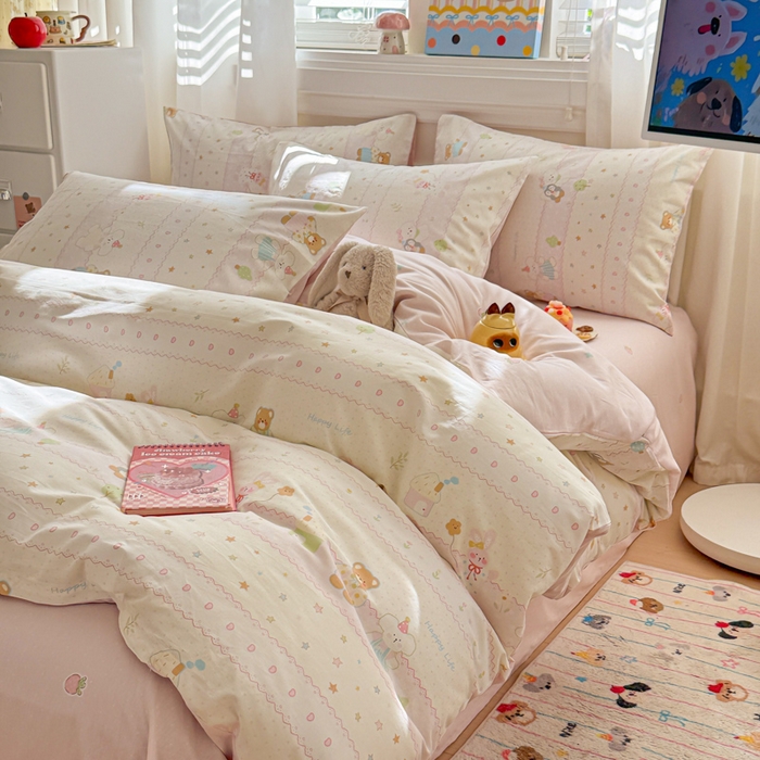 91家纺网 家纺一手货源 找家纺 曼之夏 2025新款全棉纯棉印花四件套 小熊序曲