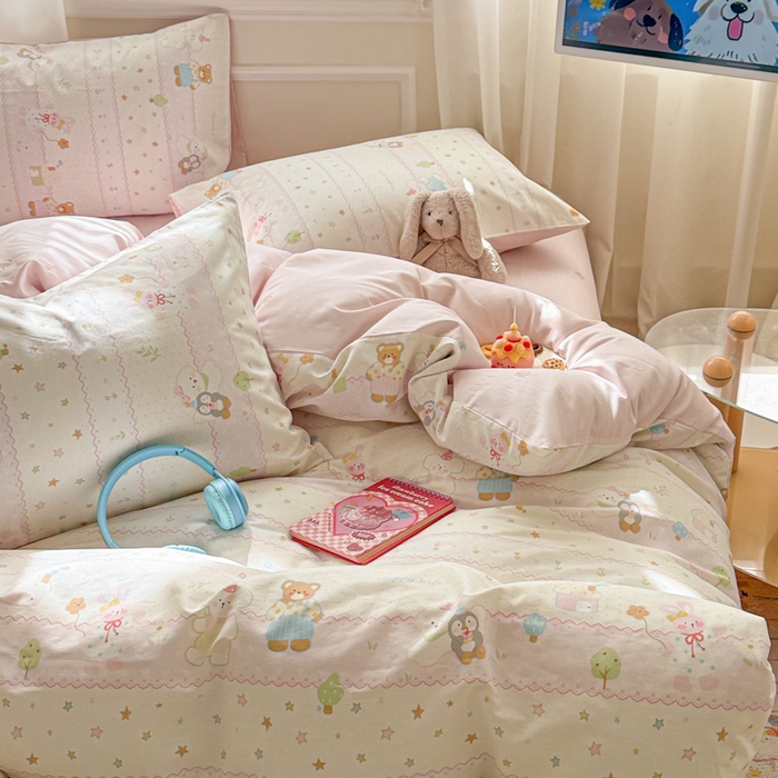 91家纺网 家纺一手货源 找家纺 曼之夏 2025新款全棉纯棉印花四件套 小熊序曲