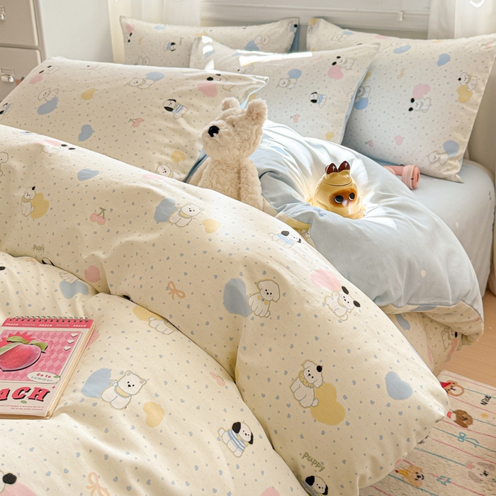 曼之夏 2025新款全棉纯棉印花四件套 心心狗