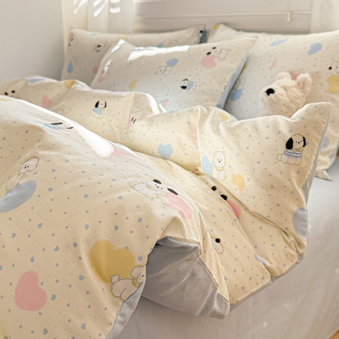 91家纺网 家纺一手货源 找家纺 曼之夏 2025新款全棉纯棉印花四件套 心心狗