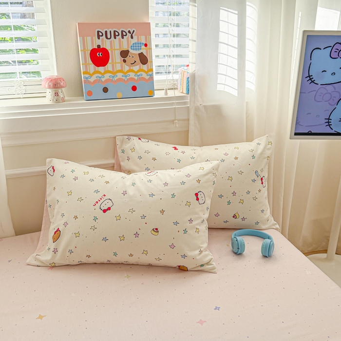 91家纺网 家纺一手货源 找家纺 曼之夏 2025新款全棉纯棉印花四件套 星星凯蒂猫