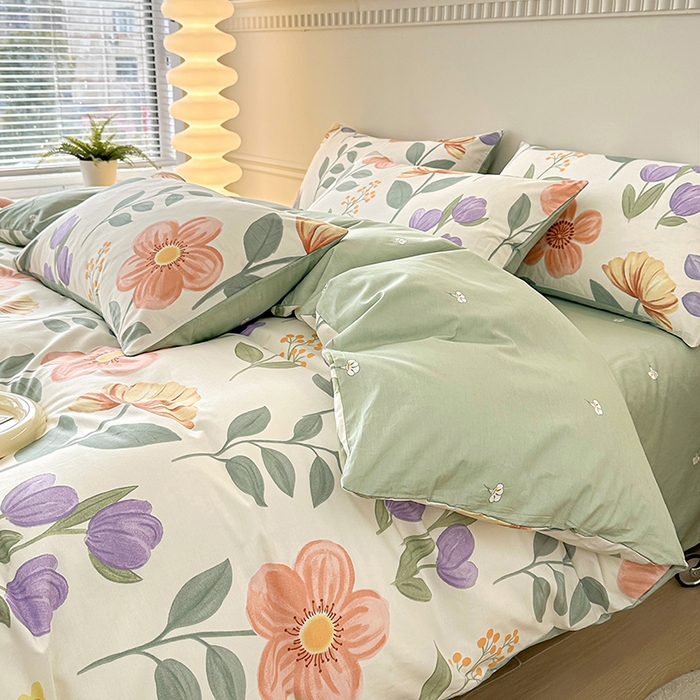 91家纺网 家纺一手货源 找家纺 宇彬家纺 2025直播新款13372全棉纯棉印花单双人被套喷气小清新简约热款学生被罩古涧茉莉