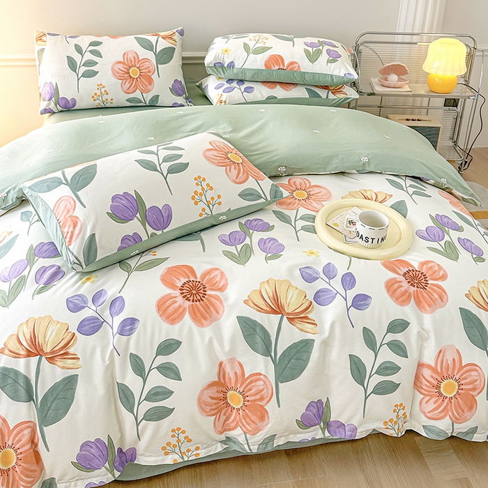 91家纺网 家纺一手货源 找家纺 宇彬家纺 2025直播新款13372全棉纯棉印花单双人被套喷气小清新简约热款学生被罩古涧茉莉