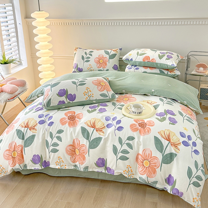 91家纺网 家纺一手货源 找家纺 宇彬家纺 2025直播新款13372全棉纯棉印花单双人被套喷气小清新简约热款学生被罩古涧茉莉