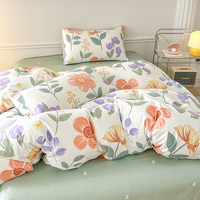 91家纺网 家纺一手货源 找家纺 宇彬家纺 2025直播新款13372全棉纯棉印花单双人被套喷气小清新简约热款学生被罩古涧茉莉