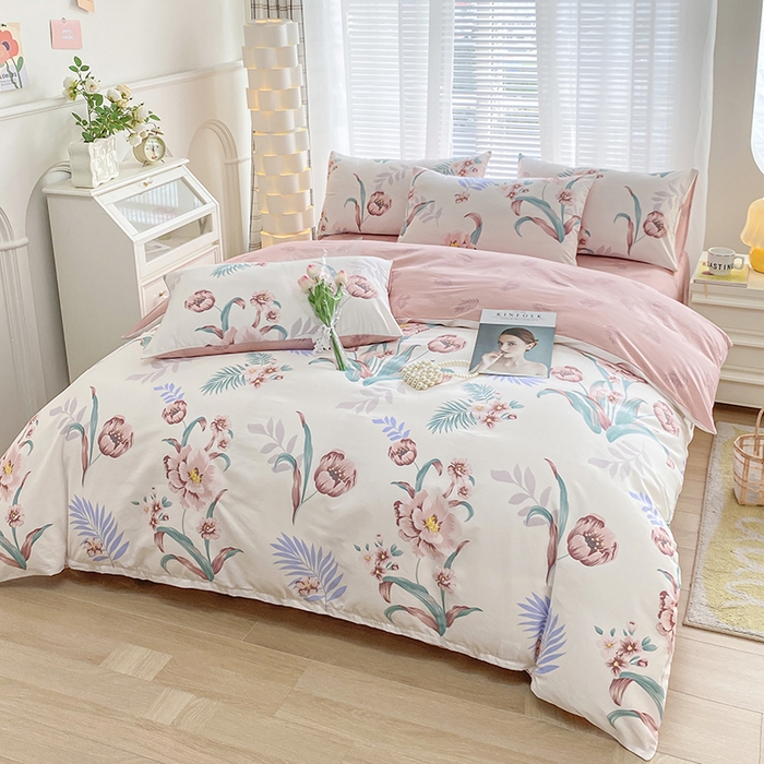 91家纺网 家纺一手货源 找家纺 宇彬家纺 2025直播新款13372全棉纯棉印花单双人被套喷气小清新简约热款学生被罩梦特娇