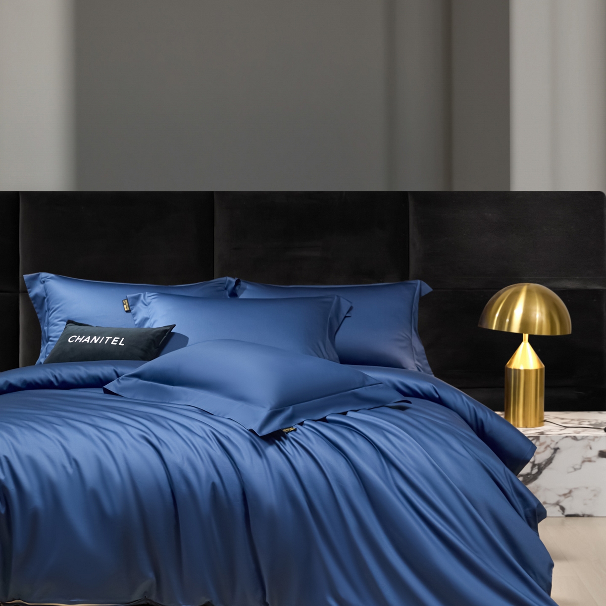 91家纺网 家纺一手货源 找家纺 米多多 2025新款70S全工艺CR长绒棉四件套 珍宝蓝