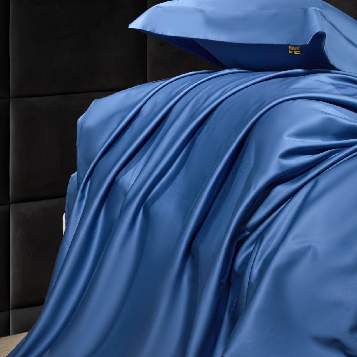 91家纺网 家纺一手货源 找家纺 米多多 2025新款70S全工艺CR长绒棉四件套 珍宝蓝